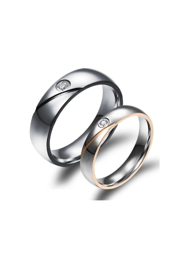 Simple Rhinestone Titanium Smooth Lovers Ring