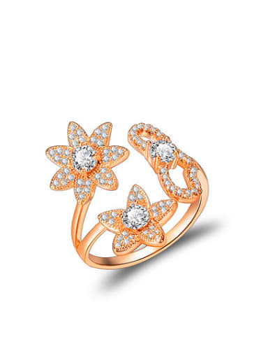 Open Design Rose Gold Plated Flower Shaped Zircon Ring