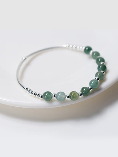 Elegant Green Crystal S925 Silver Band Bracelet