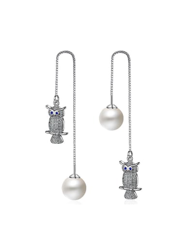 Personalized Cubic Zirconias Owl Imitation Pearl Line Earrings