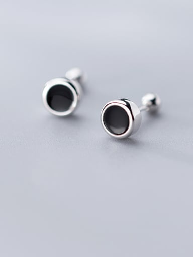 925 Sterling Silver With  Acrylic Simplistic Round Stud Earrings