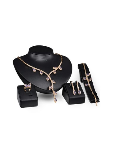 Alloy Imitation-gold Plated Fashion Branch-shaped Stones Four Pieces Jewelry Set