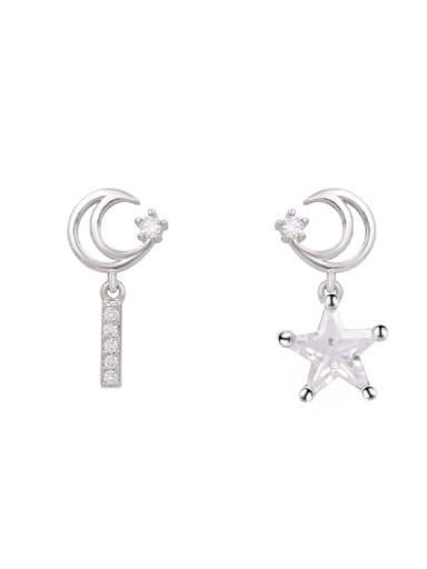 Copper With White Gold Plated Personality  Asymmetry Star Drop Earrings