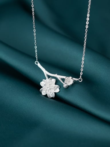 925 Sterling Silver With Platinum Plated Cute Branches Flower Necklaces