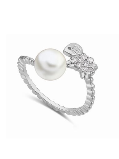 Personalized Little AAA Zirconias-studded Sheep Imitation Pearl Alloy Ring