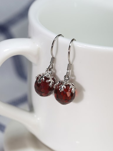 Fashion Ruby Stone Bead Snowflake 925 Silver Earrings