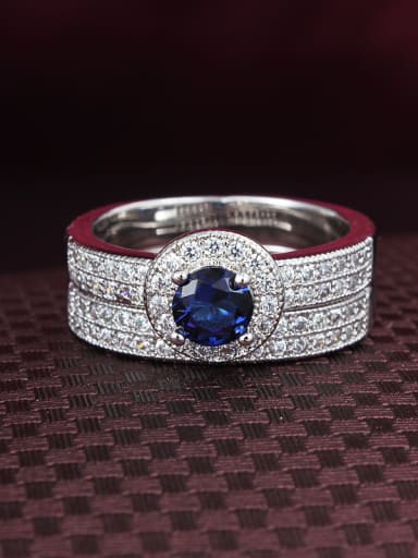 Creative Blue Round Shaped Zircon Ring Set