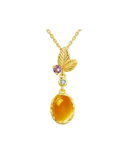 Exquisite Women Pendant with Egg-shape Yellow Crystal