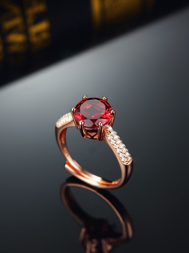 Rose Gold Plated Red Garnet Gemstone Engagement Ring