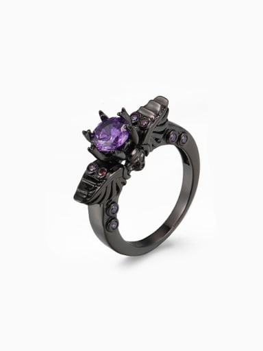 Creative Purple Zircon Black Gun Plated Copper Ring