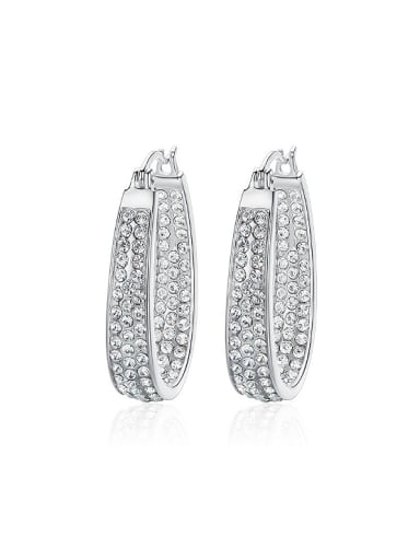 Simple Shiny Cubic austrian Crystals U shaped 925 Silver Earrings