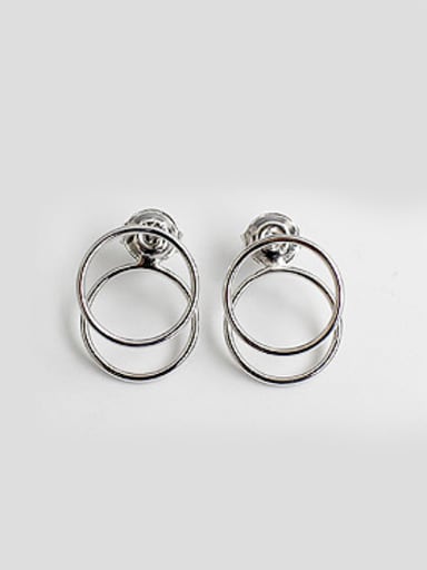 Simple Double Hollow Round Silver Stud Earrings