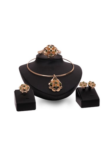 Alloy Imitation-gold Plated Fashion Rhinestones Flower shaped Four Pieces Jewelry Set