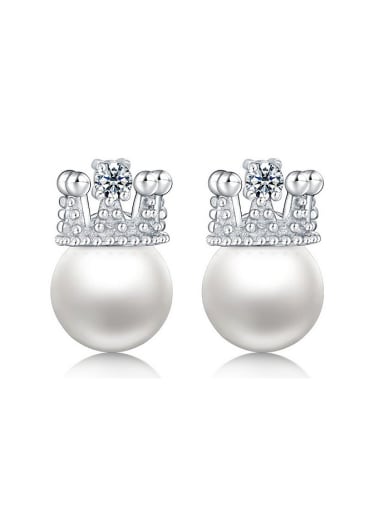 Fashion Little Shiny Crown Imitation Pearl Stud Earrings