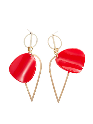 Fashion Red Plastic Gold Plated Drop Earrings