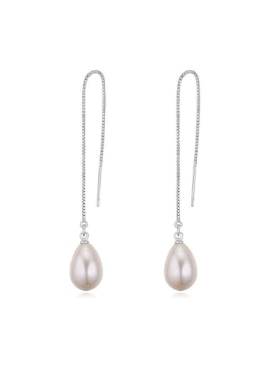 Simple Water Drop White Imitation Pearl Alloy Line Earrings