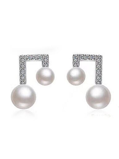 Fashion Music Symbol Freshwater Pearl Stud drop earring