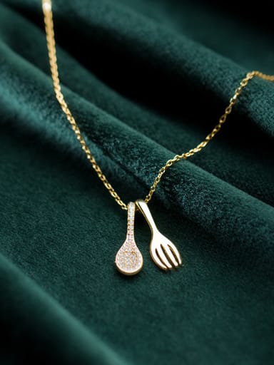 925 Sterling Silver With Cubic Zirconia Personality ISpoon Fork Necklaces