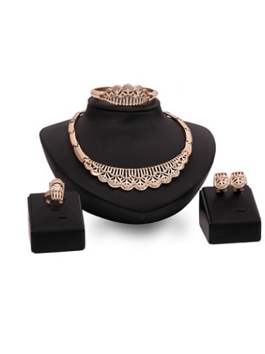 2018 Alloy Imitation-gold Plated Vintage style Rhinestones Hollow Four Pieces Jewelry Set