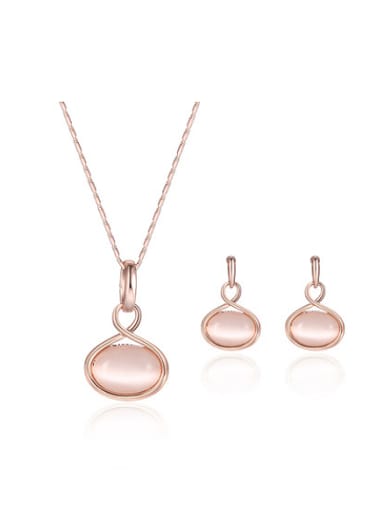 2018 Alloy Rose Gold Plated Fashion Artificial Stones Oval shaped Two Pieces Jewelry Set