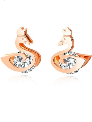 Stainless Steel With Rose Gold Plated Cute cygnus Stud Earrings