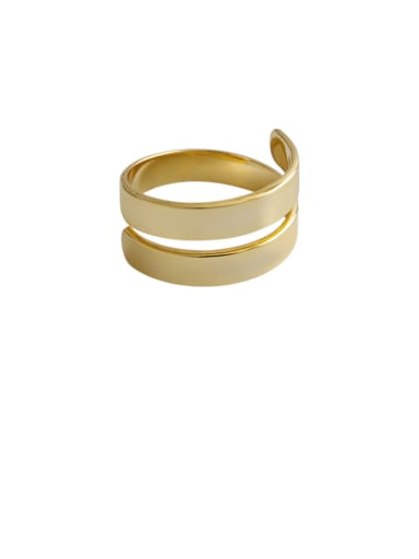 925 Sterling Silver With Gold Plated Simplistic   Double Layer Smooth Free Size Rings