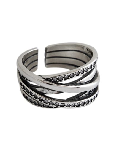 925 Sterling Silver With Antique Silver Plated Vintage Multi-layer line  free size Rings