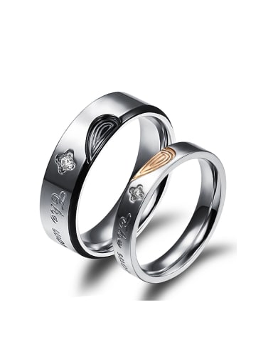 Fashion Rhinestones Combined Heart shape Titanium Lovers Ring