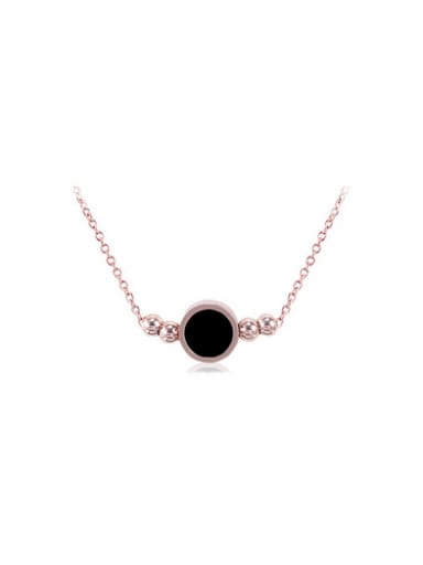Personality Woman 18K Rose Gold Black Round Shaped Titanium Necklace