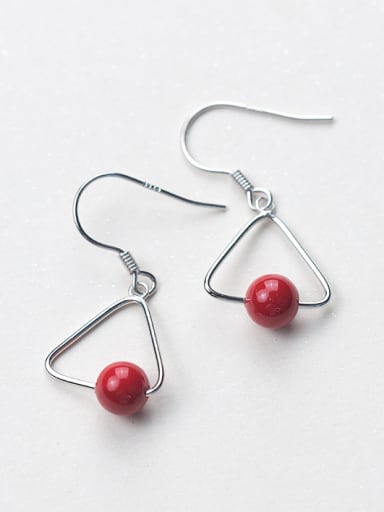 Personality Triangle Shaped Red Shell Bead Drop Earrings