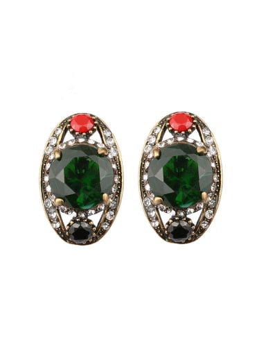Retro style Green Resin stone Crystals Alloy Earrings
