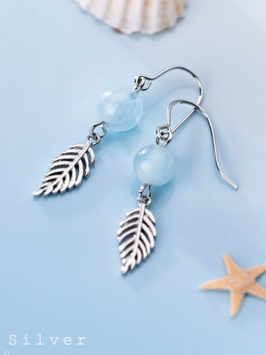 925 Sterling Silver With Glass Beads Vintage Leaf Drop Earrings
