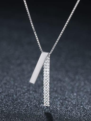 925 Sterling Silver With Platinum Plated Simplistic Strip Shape Necklaces