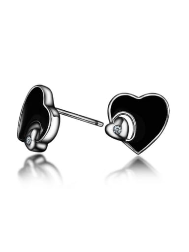 Tiny Black Heart Tiny Zirconias 925 Silver Stud Earrings