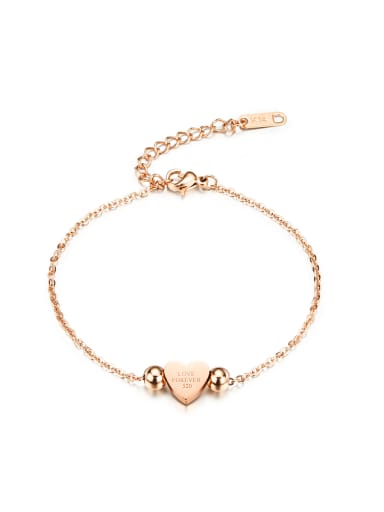 Simple Little Heart Beads Rose Gold Plated Titanium Bracelet