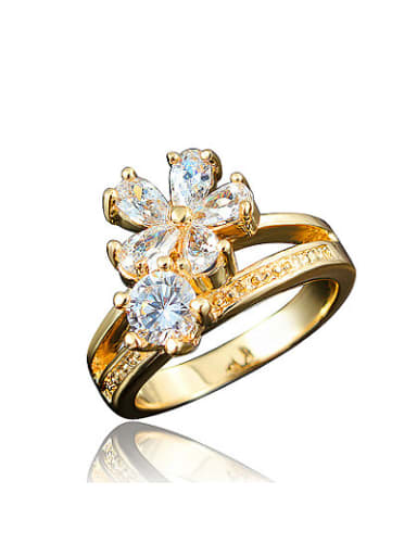 Fashionable 18K Gold Plated Flower Shaped Zircon Ring