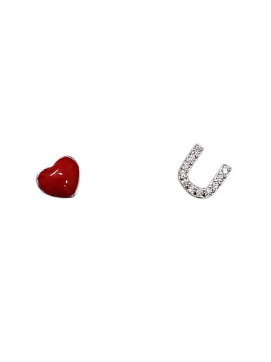 Personalized Asymmetrical Heart U-shape Silver Stud Earrings
