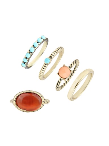 Fashion Antique Gold Plated Resin stones Alloy Ring Set