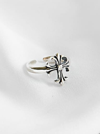 925 Sterling Silver With Antique Silver Plated Personality Cross Free Size Rings