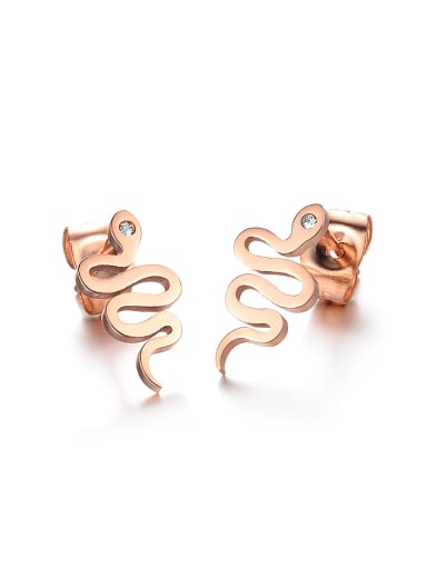 Personalized Little Snake Titanium Rose Gold Plated Stud Earrings