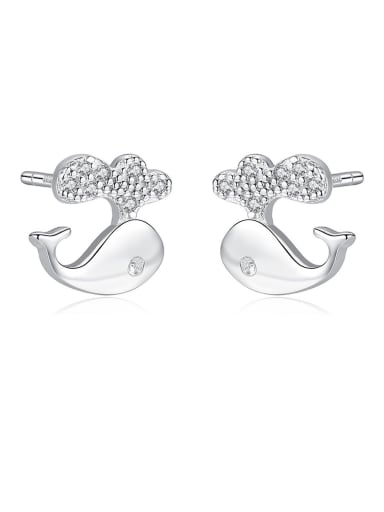 925 Sterling Silver With Cubic Zirconia  Cartoon dolphin Stud Earrings