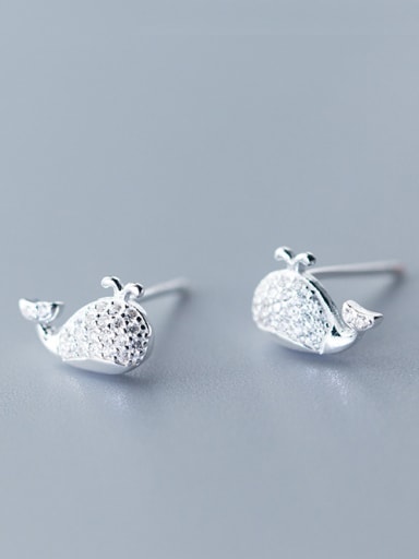 925 Sterling Silver With Platinum Plated Cute Full of whales  Stud Earrings