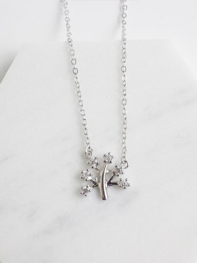 Simple Tiny Zircon-studded Tree Pendant Silver Necklace