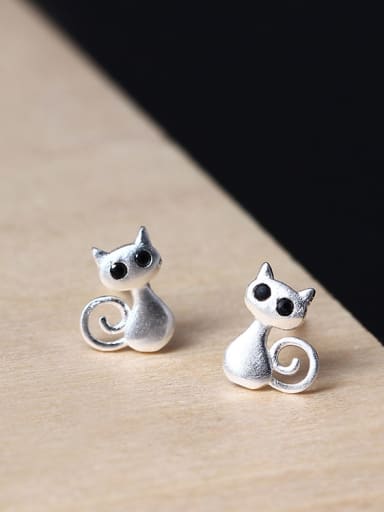 S925 Silver Cute Kitty Stud Earrings