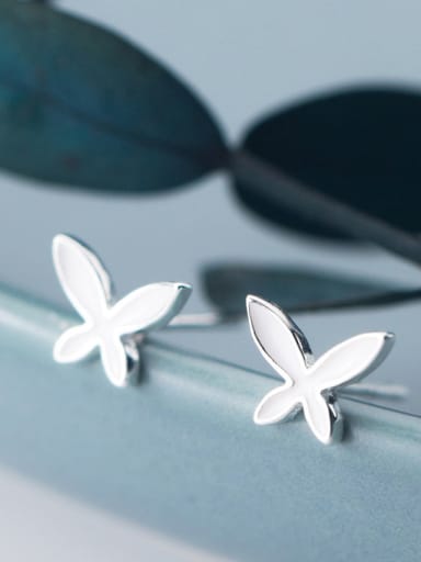925 Sterling Silver With Silver Plated Simplistic Butterfly Stud Earrings