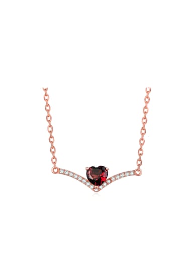Heart-shape Red Garnet Simple Women Clavicle Necklace