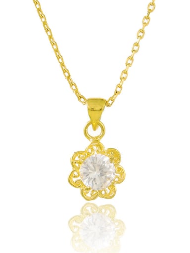 Fashionable 24K Gold Plated Flower Shaped Zircon Necklace