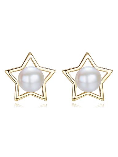 Fashion 925 Silver Freshwater Pearl Hollow Star Stud Earrings
