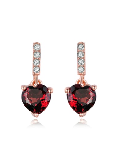 Heart-shape Drop Earrings with Red Garnet and Zircons