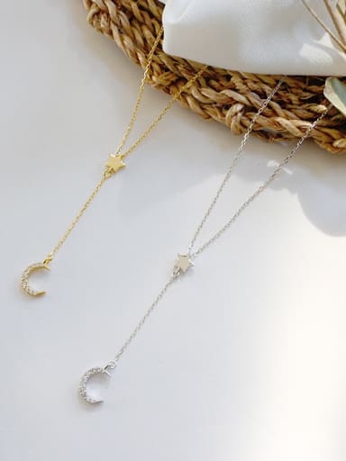 Sterling silver fashion micro inlaid zircon stars moon necklace